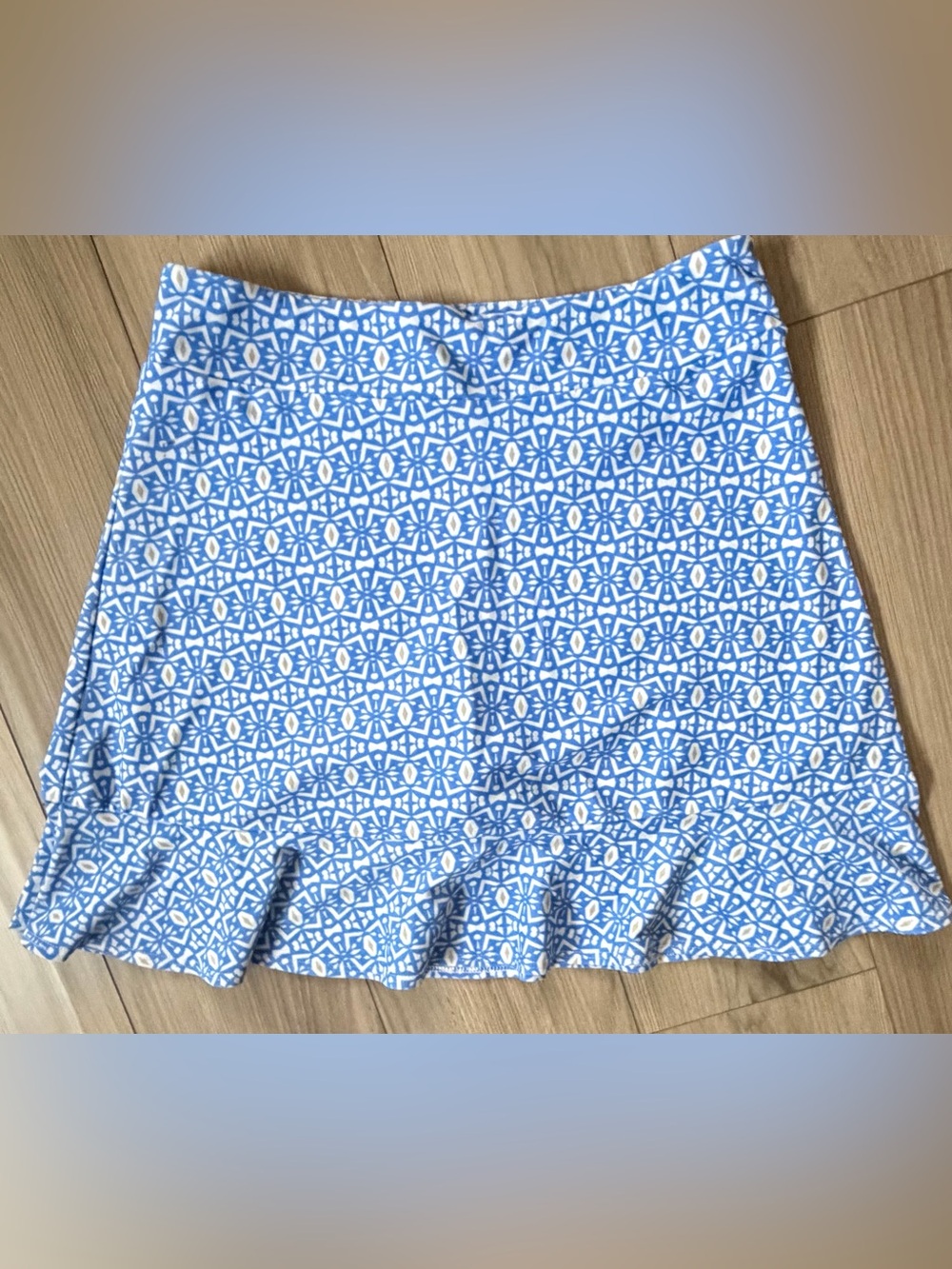 Jude Connally Blue/white/Gold Geometric Ruffle Hem Skort - Women Sz Small